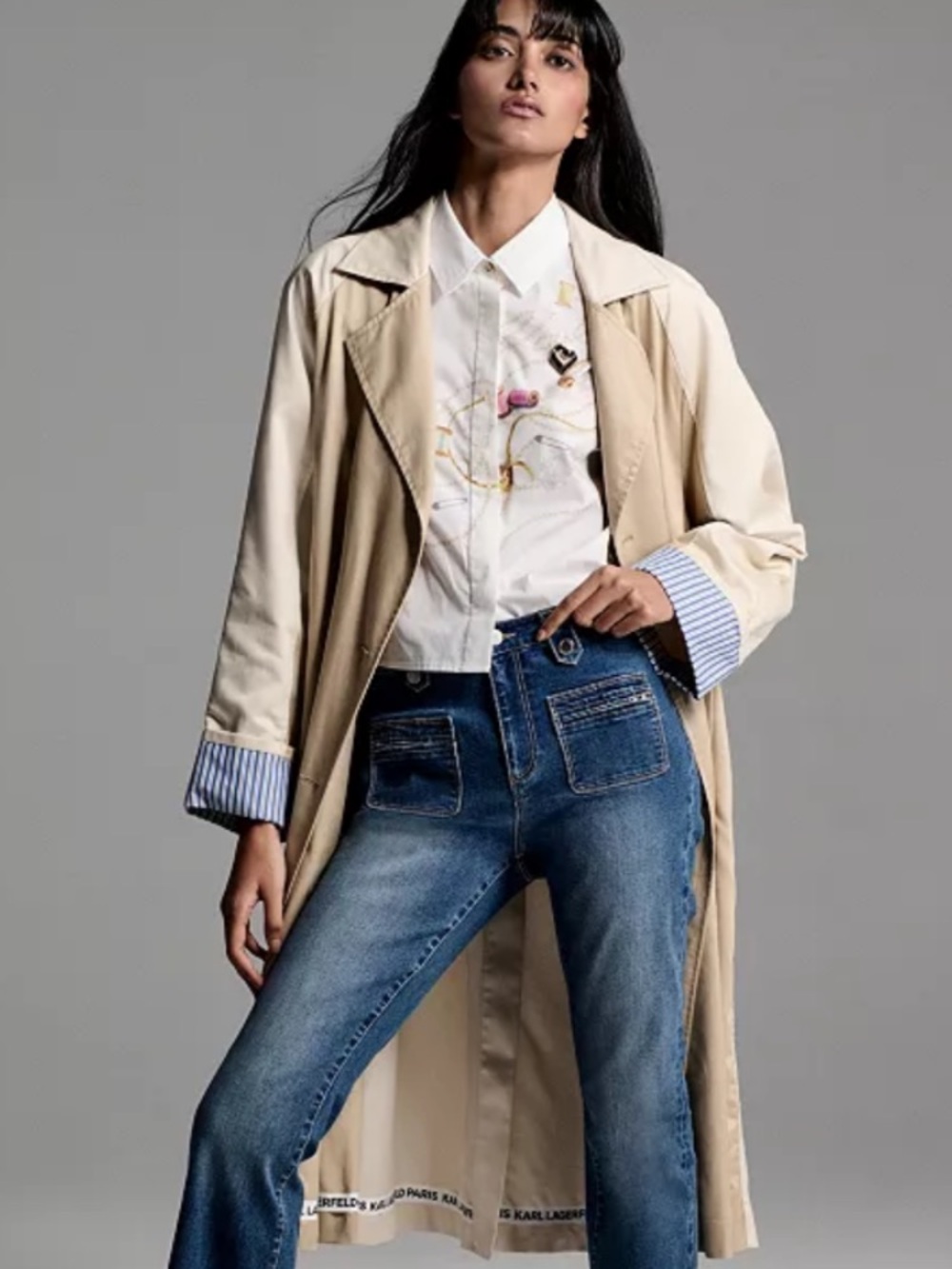 KARL LAGERFELD PARIS
Women's Color Block Collared Trench Coat